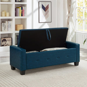 English Elm 48" Storage Ottoman Bench with Tufted Faux Leather Upholstery, Solid Wood Frame & 300lb Capacity Blue W1097P338780