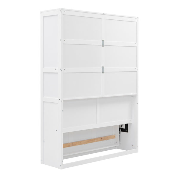 English Elm Full Size Murphy Wall Bed with Integrated Shelving for Studio or Guest Room Use LP000692AAK-2