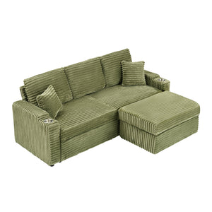 English Elm The 30-inch green corduroy footstool with memory foam, spring wrap cushion, easy assembly, durable comfort W3356P324087