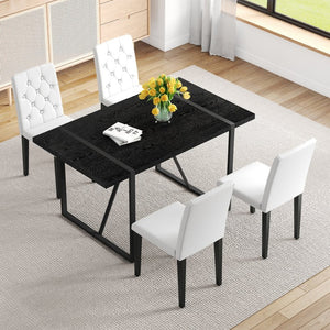 English Elm Black Faux Grain Mdf Table Set with Four White Pu Chairs Retro Minimalist Dining W1151S04372