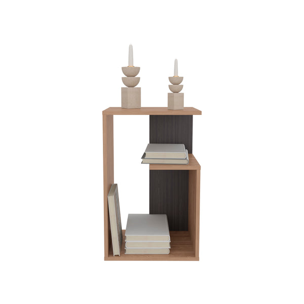 English Elm Side Table Sallis — Compact Engineered Wood Accent Table with Open Shelf, Portable Space-Saving Design Beige B092P309177