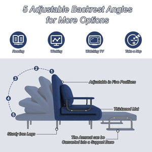 English Elm Folding Convertible Chair Sleeper with Steel Frame and 5 Position Adjustable Backrest W2700P394063