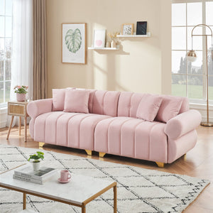 English Elm 89-inch velvet 3-seater sofa with spring cushions, gold metal legs, washable pillowcases, 500lb capacity Pink W1658S00152