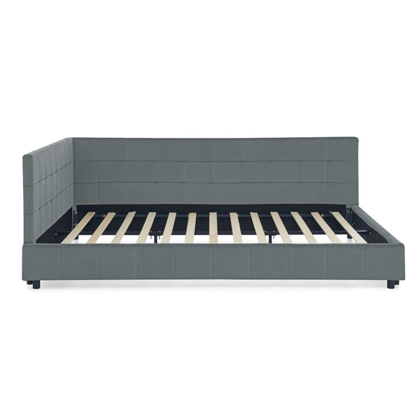 English Elm Queen Size Upholstered Tufted Bed Frame - Stylish Velvet Sofa Bed With Backrest & Armrests, Grey W487S00283-GIGA