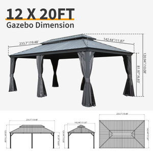 English Elm 12' X 20' Hardtop Gazebo - Durable Steel Roof, Insect Protection, Drainage & Privacy Curtains For Outdoor Fun W1859S00146