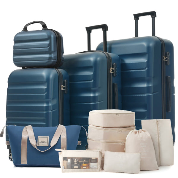 English Elm Hardshell Abs Four Piece Luggage Set with Spinner Wheels Tsa Lock Packing Cubes Inky Blue N730P262653C