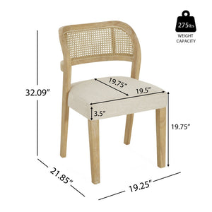 English Elm Hand-woven Rattan Back Dining Chairs Rubberwood Frame Upholstered Armchair Set of 2 Beige+Natural N768P381887N