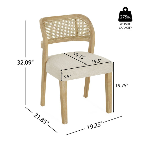 English Elm Hand-woven Rattan Back Dining Chairs Rubberwood Frame Upholstered Armchair Set of 2 Beige+Natural N768P381887N