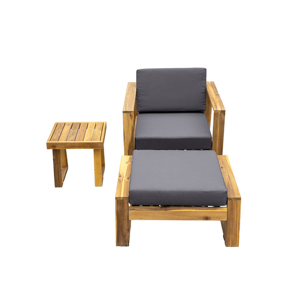 English Elm U_STYLE Acacia Wood Outdoor Lounge Set with Removable Cushions, All-Weather Chaise for Patios Gardens Natural+Grey WY000431AAE