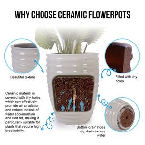 English Elm Ceramic Modern Planter - Elegant Milk White Flowerpot For Indoor & Outdoor Gardens, 21.46Cm W3273P326362