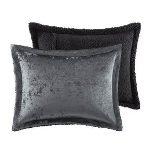 JLA Home Intelligent Design - Crushed Velvet Sherpa Reversible Comforter Set with Hypoallergenic Fill, OEKO‑TEX, Machine Washable Charcoal ID10-2380