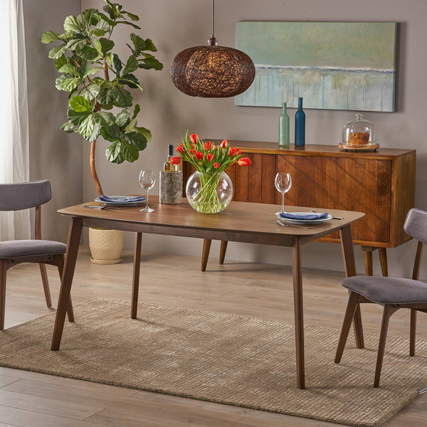 English Elm Christopher Knight Home® - DINING Mid-Century Solid Wood & Faux Wood Top Table with Rubberwood Legs, Sleek Rounded Edge Design Walnut 58907.00
