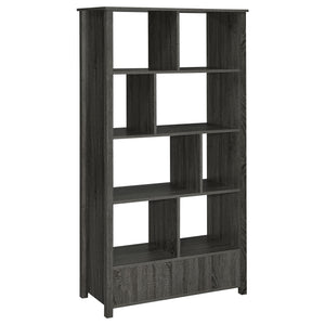 English Elm Dylan Weathered Grey 4-Shelf Bookshelf with Curved Glass Top, Bottom Drawer Storage, Modern 68" Tall B062P344934
