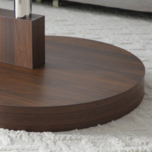 English Elm Modern Round Glass Top Coffee Table with Wood Mdf Base and Open Lower Shelf Walnut,Warm Grey W1117P272167