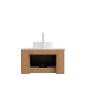 English Elm Dina Floating Bathroom Vanity with Sintered Stone Top and Crystal Glass Basin Natural Wood,White W2615S00436
