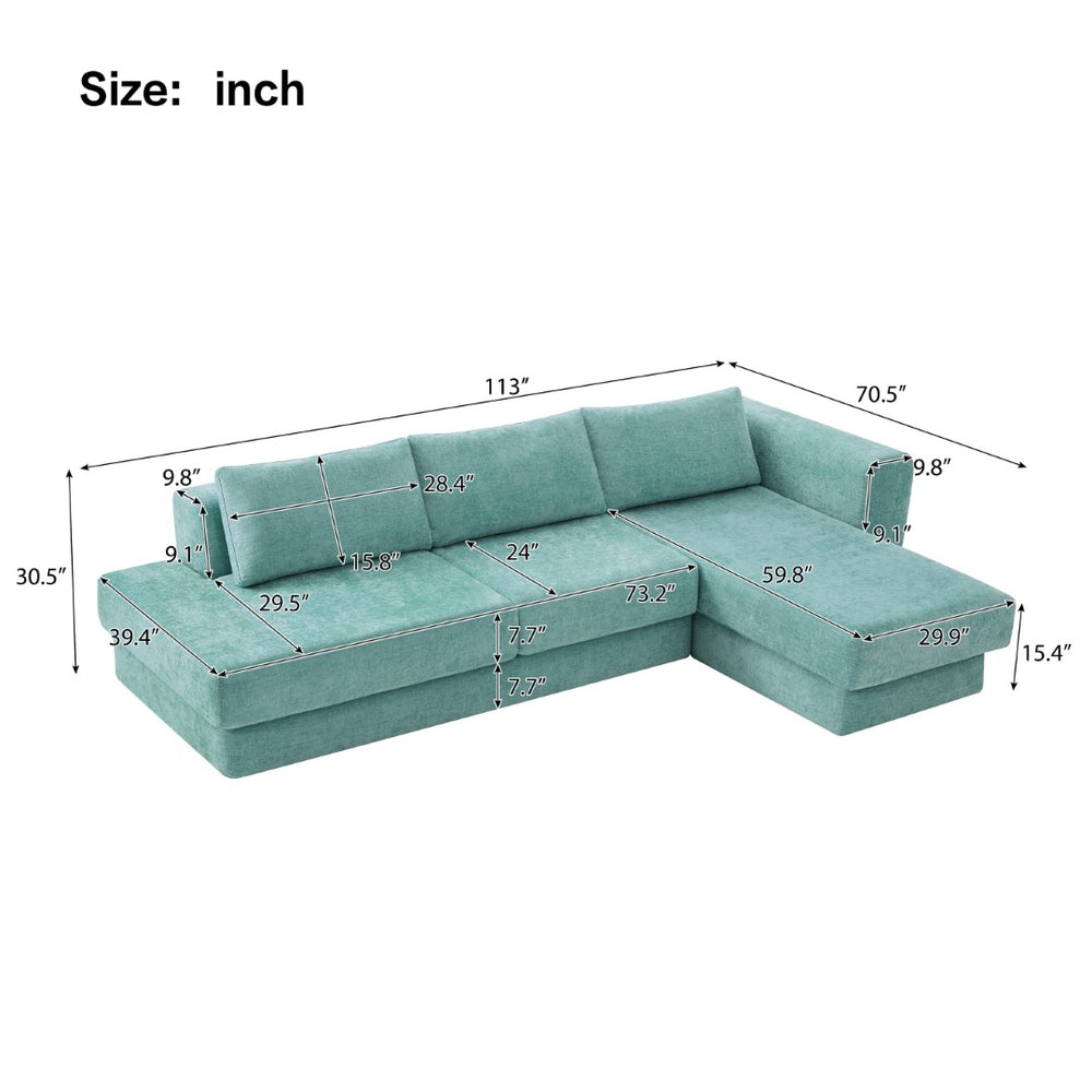 English Elm L-shaped Chenille Sectional Sofa with Deep Modular Seating and Layered Cushion Comfort Teal N763S000090F
