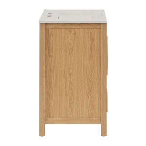 English Elm 30 Inch Fluted Freestanding Bathroom Vanity Solid Wood Soft Close Spa Style W5278S00004