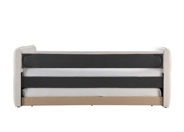 English Elm Luxurious Tufted Daybed with Nailhead Trim and Built-In Trundle — Elegant Rolled Arms, Plush Fabric Comfort Oatmeal 41.75 L x 41.63 W x 6.38 H B011S01638