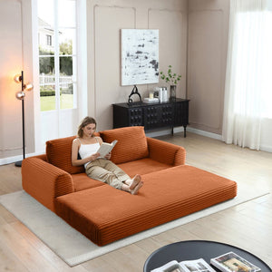 English Elm 2-in-1 Corduroy Futon Sofa Sleeper Modular Floor Couch for Studio and Guest Living Spaces Orange W1117S00374