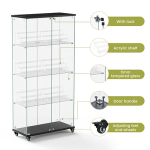 English Elm 4 Tier Glass Display Cabinet - Secure Double Door Showcase With 6 Acrylic Shelves For Modern Spaces W1668P241906