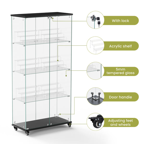 English Elm 4 Tier Glass Display Cabinet - Secure Double Door Showcase With 6 Acrylic Shelves For Modern Spaces W1668P241906