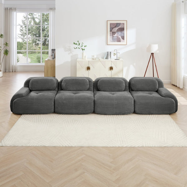 English Elm 4-seat Modular Corduroy Sectional Sofa Low Profile Ergonomic Living Room Seating Grey W714S01270