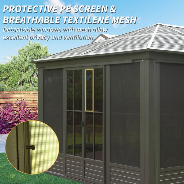 English Elm 12x14ft Outdoor Hardtop Gazebo Aluminum Sunroom with Adjustable Pc Screens All Season W1859P300399