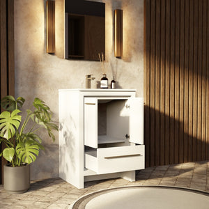 English Elm White Bath Vanity With White Quartz Top & Gun Metal Faucet - Perfect For Small Spaces & Storage! B2731P259272-GIGA