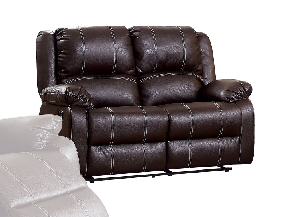 English Elm Zuriel Synthetic Leather Recliner Loveseat with Pocket Springs, Pillow-Top Arms & Smooth Latch Recline Brown 56 L x 31 W x 26 H B2726P253076