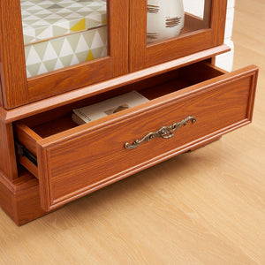 English Elm Lighted Glass Curio Cabinet - Elegant Dark Oak Display With Adjustable Shelves, Built-In Drawer & Bulb W1758P300114