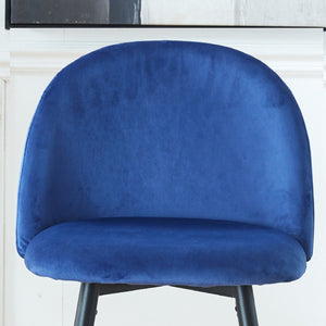 English Elm Counter Height Bar Stool Velvet Upholstered Set of 2 with Ergonomic Curved Back & Black Metal Legs Blue B205P241937