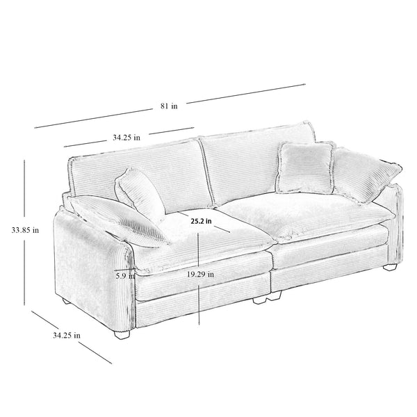 English Elm Luxurious Corduroy Sofa Set With Plush Cushions - Versatile Seating For Living Rooms & Clubs W714S00745