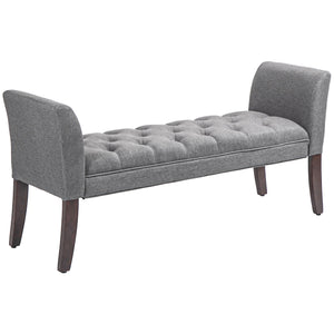 English Elm HOMCOM Tufted Upholstery Bench with Arms — Plush Linen-Feel Seat, Solid Wood Legs, Versatile Entryway seating solution Dark Gray W2225P217026