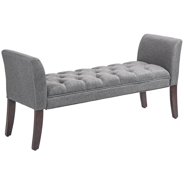 English Elm HOMCOM Tufted Upholstery Bench with Arms — Plush Linen-Feel Seat, Solid Wood Legs, Versatile Entryway seating solution Dark Gray W2225P217026
