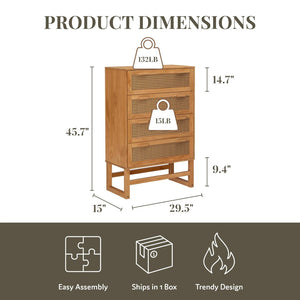 English Elm Talo Four Drawer Dresser with Woven Rattan Fronts Light Wood Boho Bedroom Storage B2733S00006