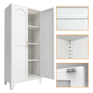 English Elm 61'' Metal Storage Cabinet with 2 Doors and Adjustable Shelves — Spacious Steel Wardrobe for Home & Office White W3387P306328