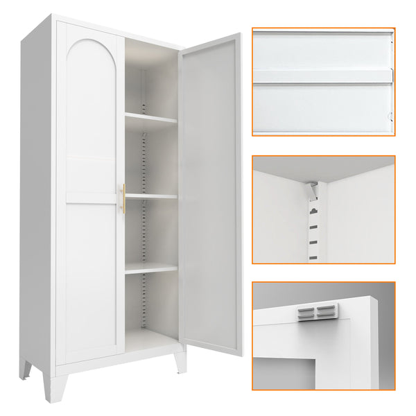 English Elm 61'' Metal Storage Cabinet with 2 Doors and Adjustable Shelves — Spacious Steel Wardrobe for Home & Office White W3387P306328