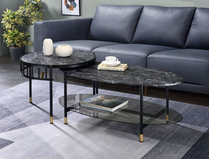 English Elm Silas 2-Piece Nesting Coffee Tables with Faux Marble Engineered Stone Tops, Black Metal Frame Durable B2726P251663