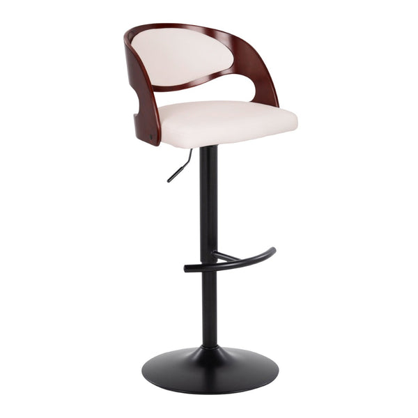 English Elm Pino Mid-Century Adjustable Barstool Set Of 2 In Black Metal, Cherry Wood & White Faux Leather Charm B202S00988-GIGA