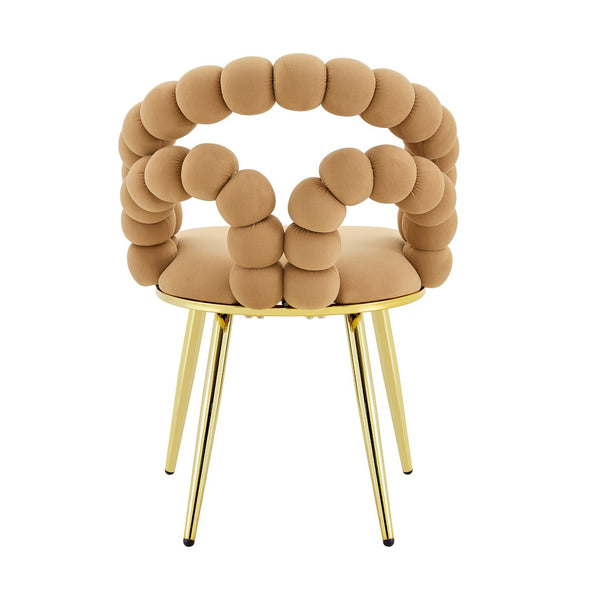 English Elm Modern Velvet Bubble Back Dining Accent Chair Set Glam Sculpted Upholstered Seating Brown,Gold W3875P446131
