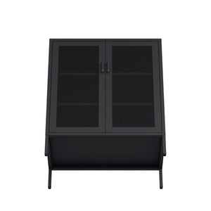 English Elm Amelia Metal Accent Cabinet 32" — Steel Mesh Doors, Adjustable Shelves, Minimalist Legs for Modern Storage Solutions Black B365P397890