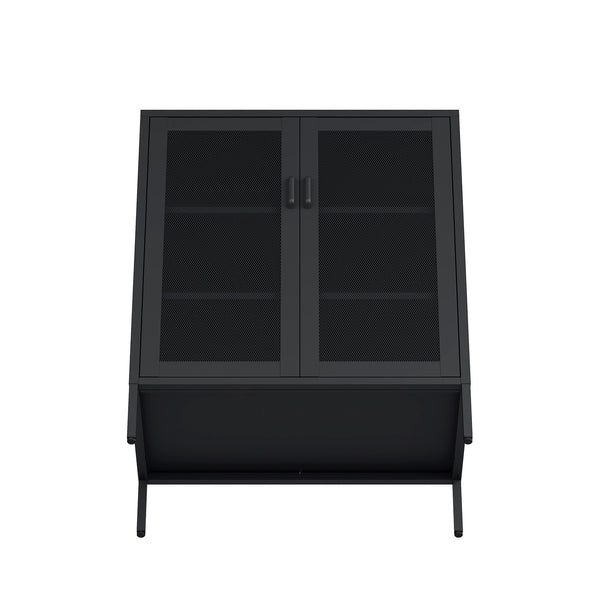 English Elm Amelia Metal Accent Cabinet 32" — Steel Mesh Doors, Adjustable Shelves, Minimalist Legs for Modern Storage Solutions Black B365P397890