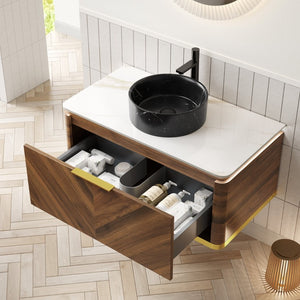 English Elm Dina Floating Bathroom Vanity Sintered Stone Top Glass Basin Striped Plywood Cabinet W2615S00575