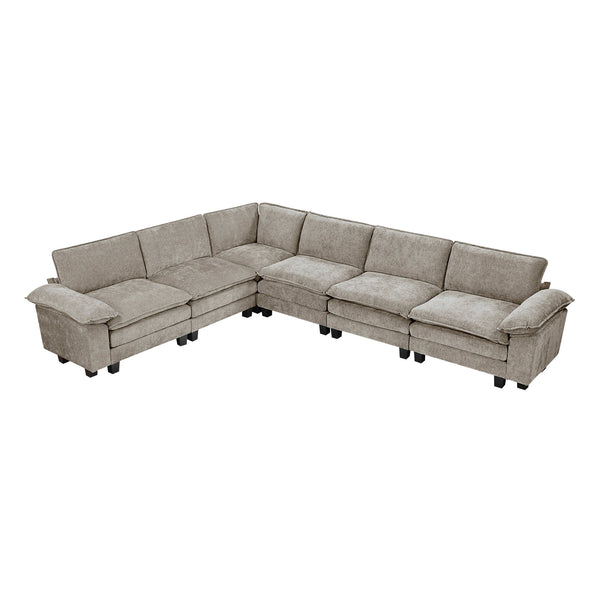 English Elm Modern 6-Piece Modular Sectional Sofa Set - Plush Chenille, Durable Frame, Chic Design For Living Rooms B011S01820