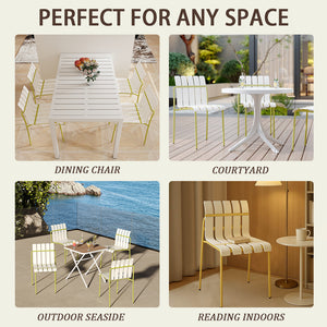 English Elm 4-Pack Modern Striped Color Block Chairs with Weatherproof PP Seats and Heavy-Duty Metal Legs for Indoor Outdoor Seating Cream White,Grain Yellow W3450P322877