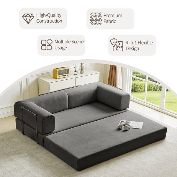 English Elm Cloud Corduroy Tri-fold Futon Sofa Converts to Bed for Dorms and Small Spaces W1765P295042