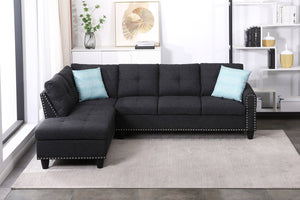 English Elm Black Faux Leather L Shaped Sectional with Cup Holders Nailhead Trim Storage Charcoal Grey B2730S00029