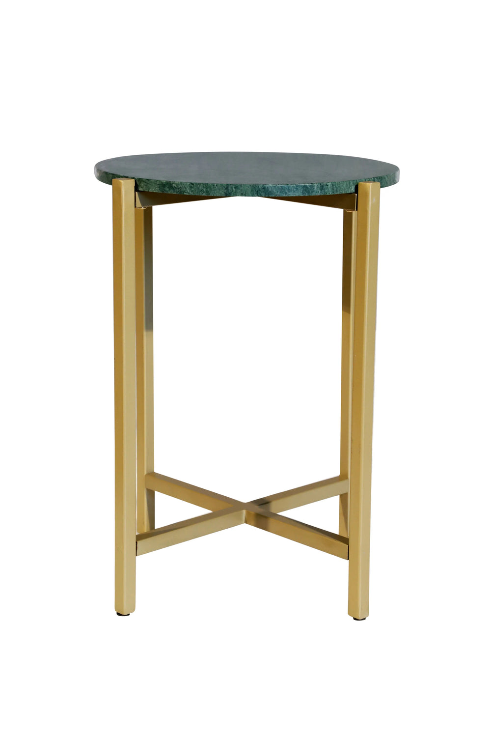 English Elm Marble Side Table With Elegant Green Top & Gold Metal Frame - Stylish Accent For Any Space! B346P320737