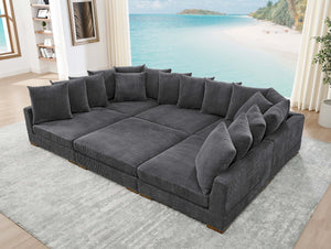 English Elm Large Corduroy Modular Sectional Sofa Sleeper with Ribbed Texture for Open Living Dark Gray B2748S00010