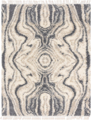 Unique Loom Hygge Shag Valley Machine Made Abstract Rug Gray, Beige/Ivory 8' 0" x 10' 0"
